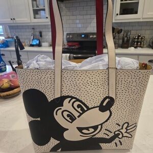 Disney Cream and Black Mickey Tote with Red Straps
